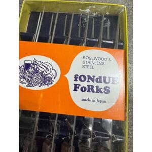 Vintage MCM Fondue Forks Set of 6 Rosewood Handles & Stainless Steel Melting Pot